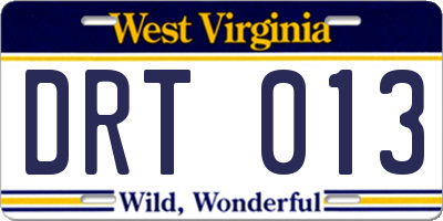 WV license plate DRT013