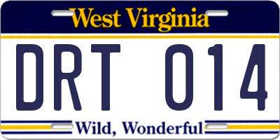 WV license plate DRT014