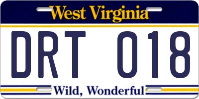 WV license plate DRT018