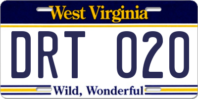 WV license plate DRT020