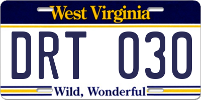 WV license plate DRT030