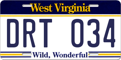 WV license plate DRT034