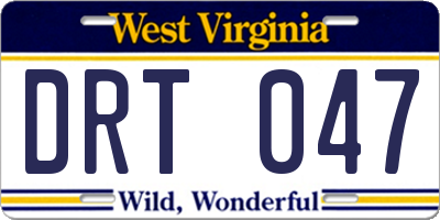 WV license plate DRT047