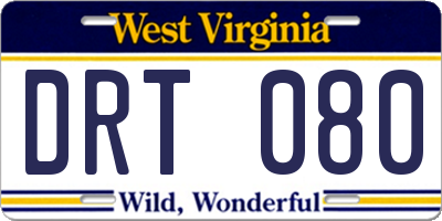 WV license plate DRT080