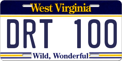 WV license plate DRT100