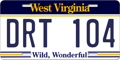 WV license plate DRT104