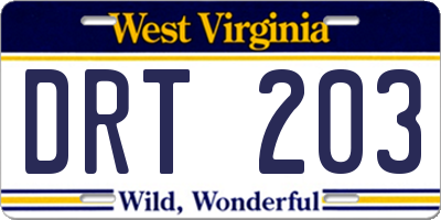 WV license plate DRT203