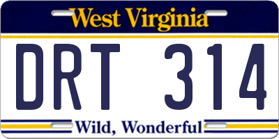 WV license plate DRT314