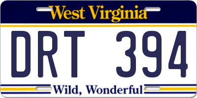 WV license plate DRT394