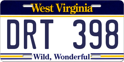 WV license plate DRT398