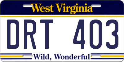 WV license plate DRT403