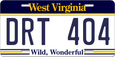 WV license plate DRT404