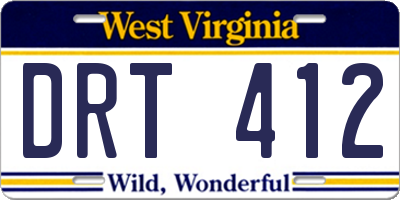 WV license plate DRT412