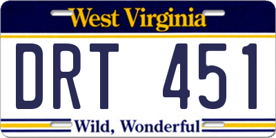 WV license plate DRT451