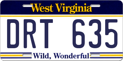 WV license plate DRT635