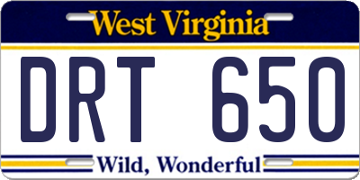 WV license plate DRT650