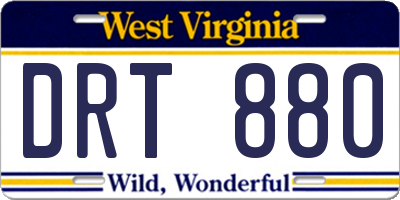 WV license plate DRT880