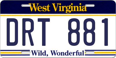 WV license plate DRT881