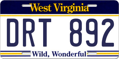 WV license plate DRT892