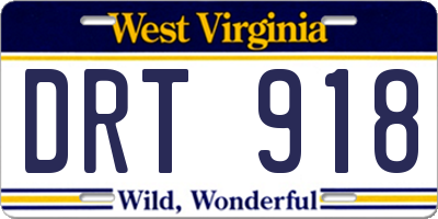 WV license plate DRT918