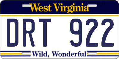 WV license plate DRT922