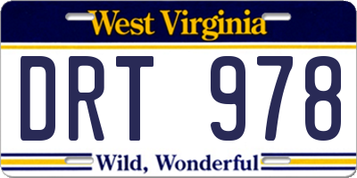 WV license plate DRT978