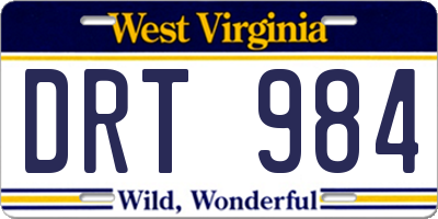 WV license plate DRT984