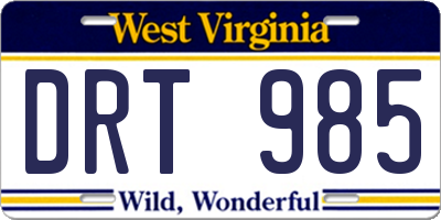 WV license plate DRT985