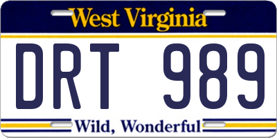 WV license plate DRT989