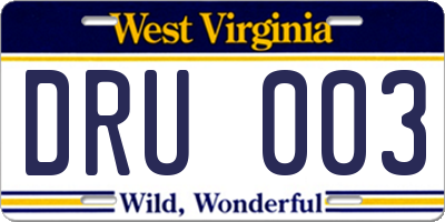 WV license plate DRU003