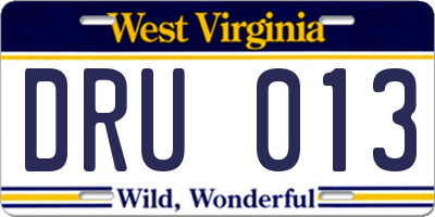 WV license plate DRU013