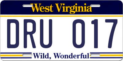 WV license plate DRU017