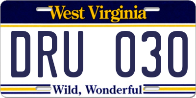 WV license plate DRU030