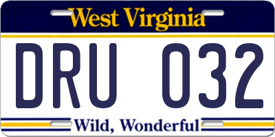 WV license plate DRU032