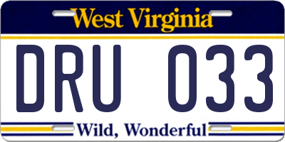 WV license plate DRU033