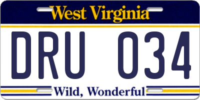 WV license plate DRU034