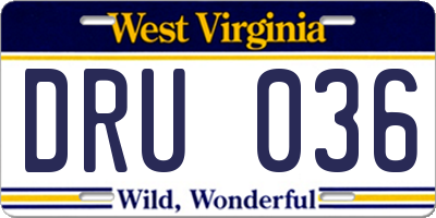 WV license plate DRU036