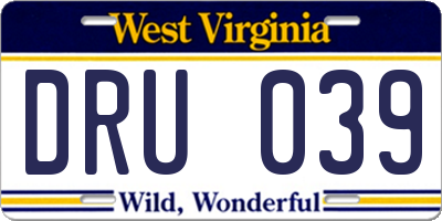 WV license plate DRU039
