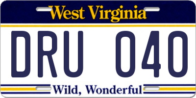 WV license plate DRU040