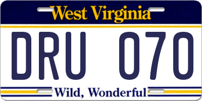 WV license plate DRU070