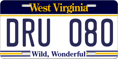 WV license plate DRU080