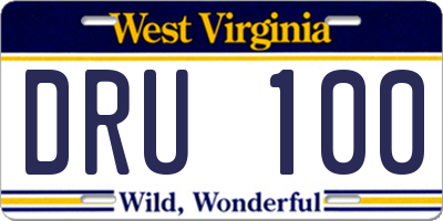 WV license plate DRU100