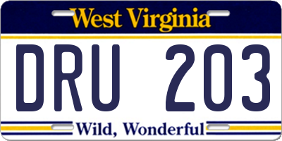 WV license plate DRU203