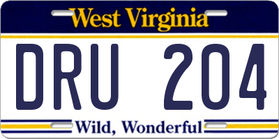 WV license plate DRU204
