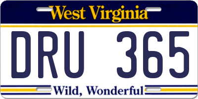 WV license plate DRU365