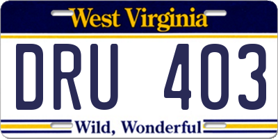 WV license plate DRU403