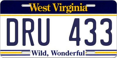 WV license plate DRU433