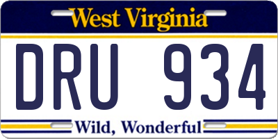 WV license plate DRU934