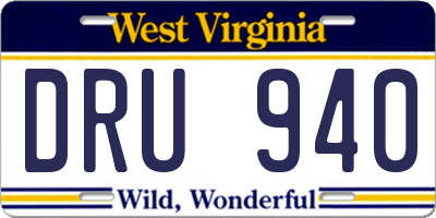 WV license plate DRU940