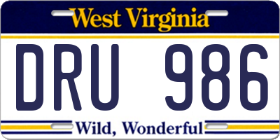 WV license plate DRU986